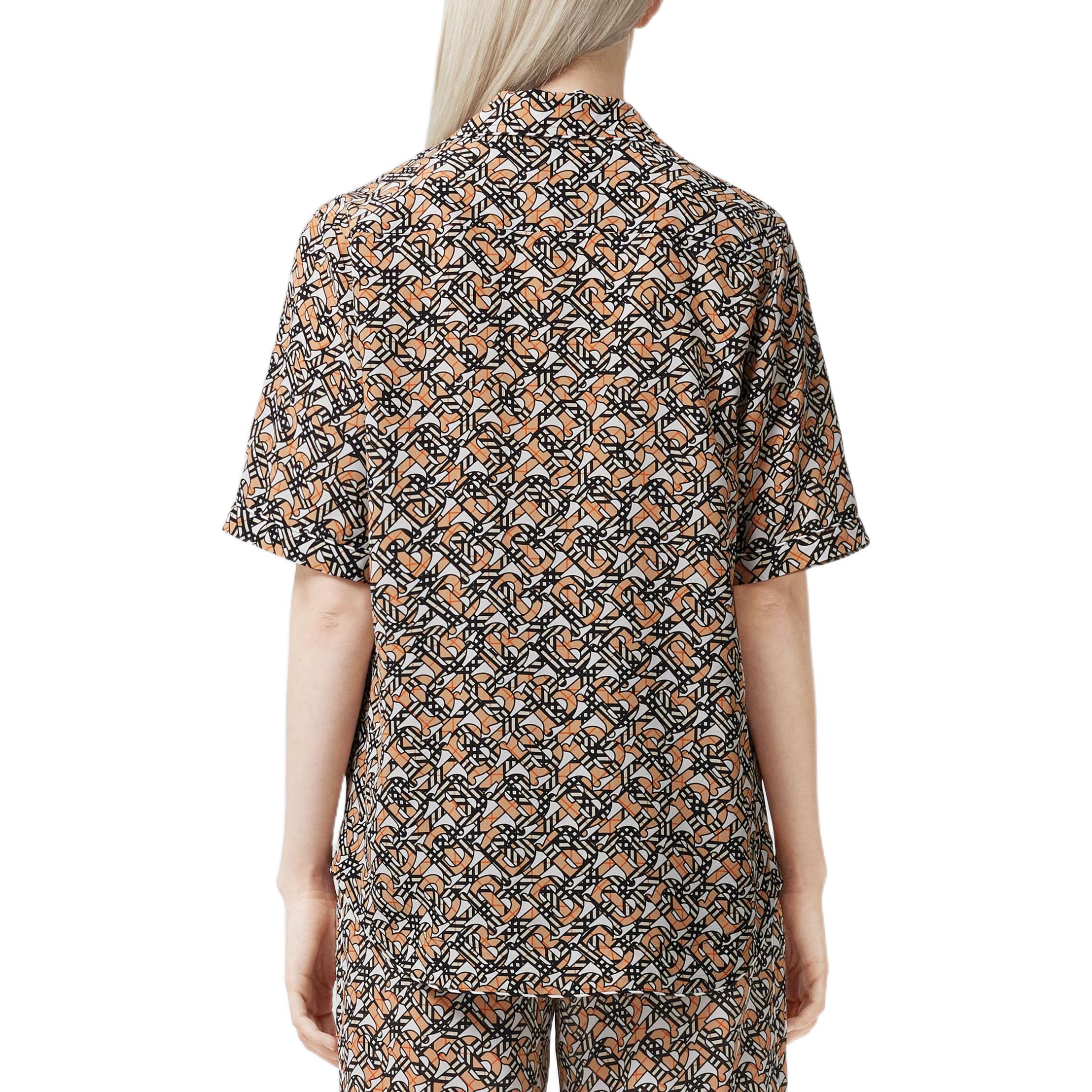 (Women) Burberry FW22  Brown Silk Short Sleeve Shirt with Monogram Print. 80572121 圖 4
