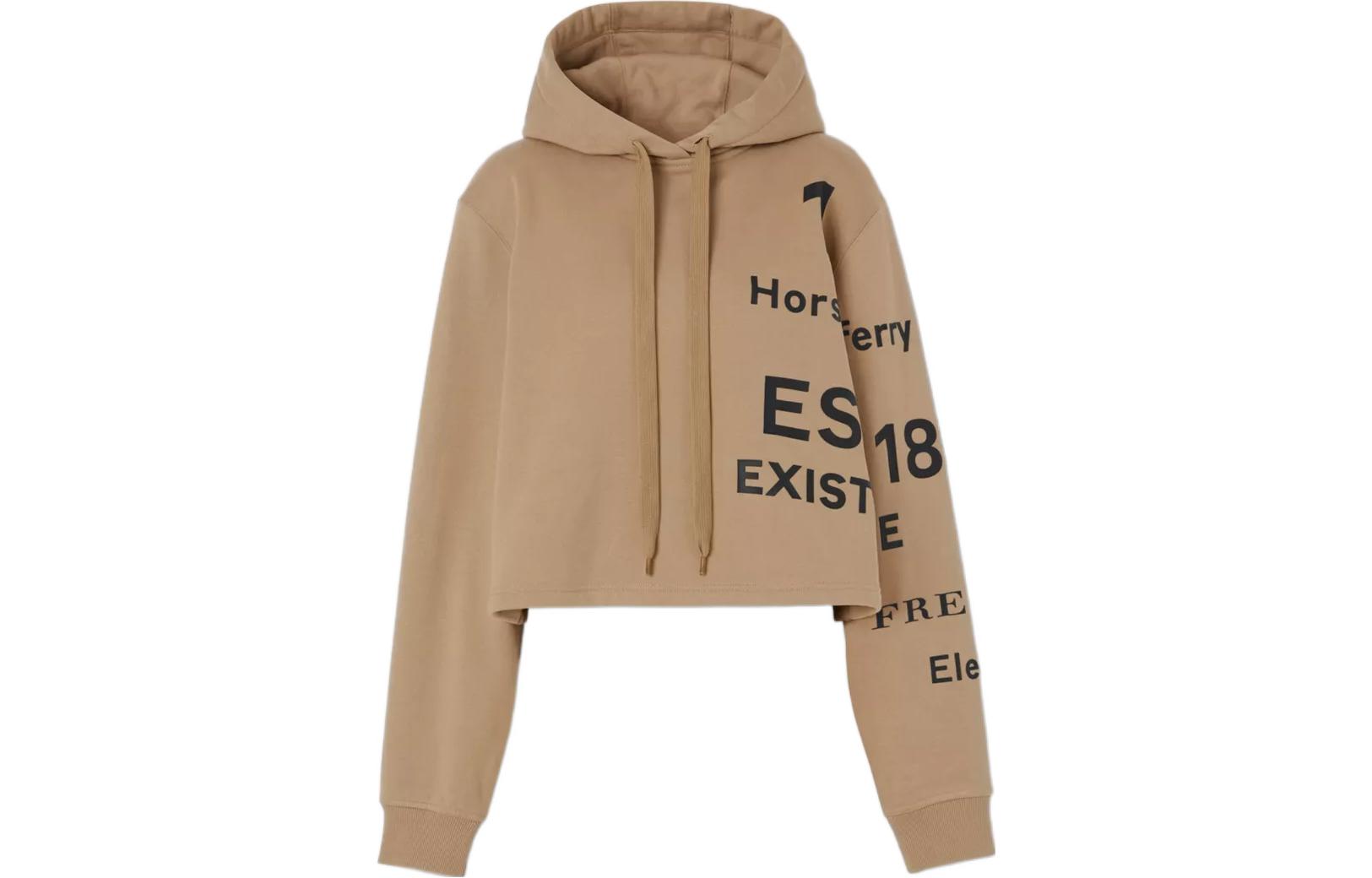 (Women) Burberry FW22  Camel Short Hoodie with Letter Logo Print. 80607011