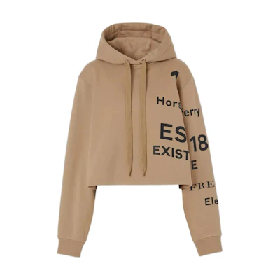 (Women) Burberry FW22 Camel Short Hoodie with Letter Logo Print. 80607011