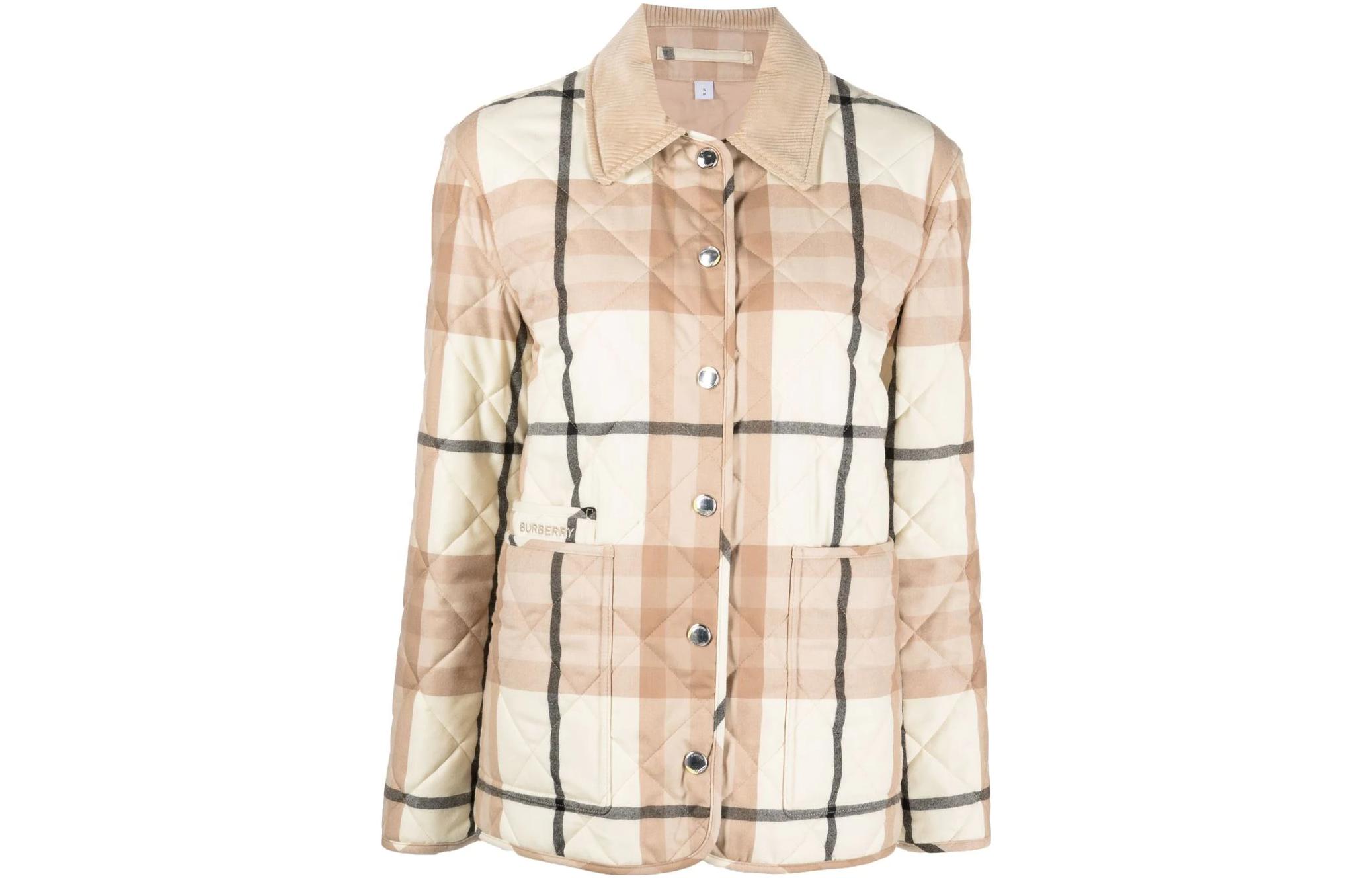 Order (W) 博柏利 FW22 卡其色格纹棉质纽扣夹克. 80554381