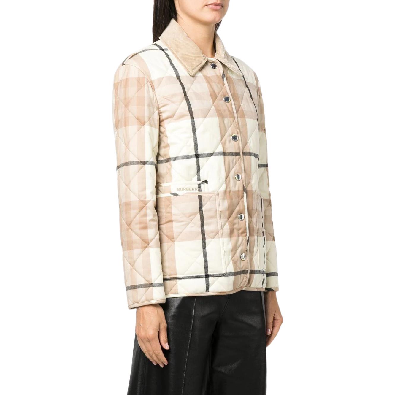 Purchase (W) 博柏利 FW22 卡其色格纹棉质纽扣夹克. 80554381