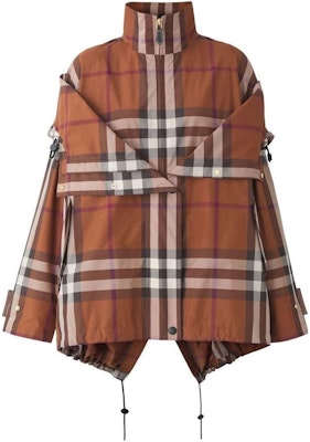 (W) バーバリー FW22 チェック レイヤード スタンドカラー ジップ フーディ ジャケット ブラウン 80573181 Buy (W) バーバリー FW22 チェック レイヤード スタンドカラー ジップ フーディ ジャケット ブラウン 80573181