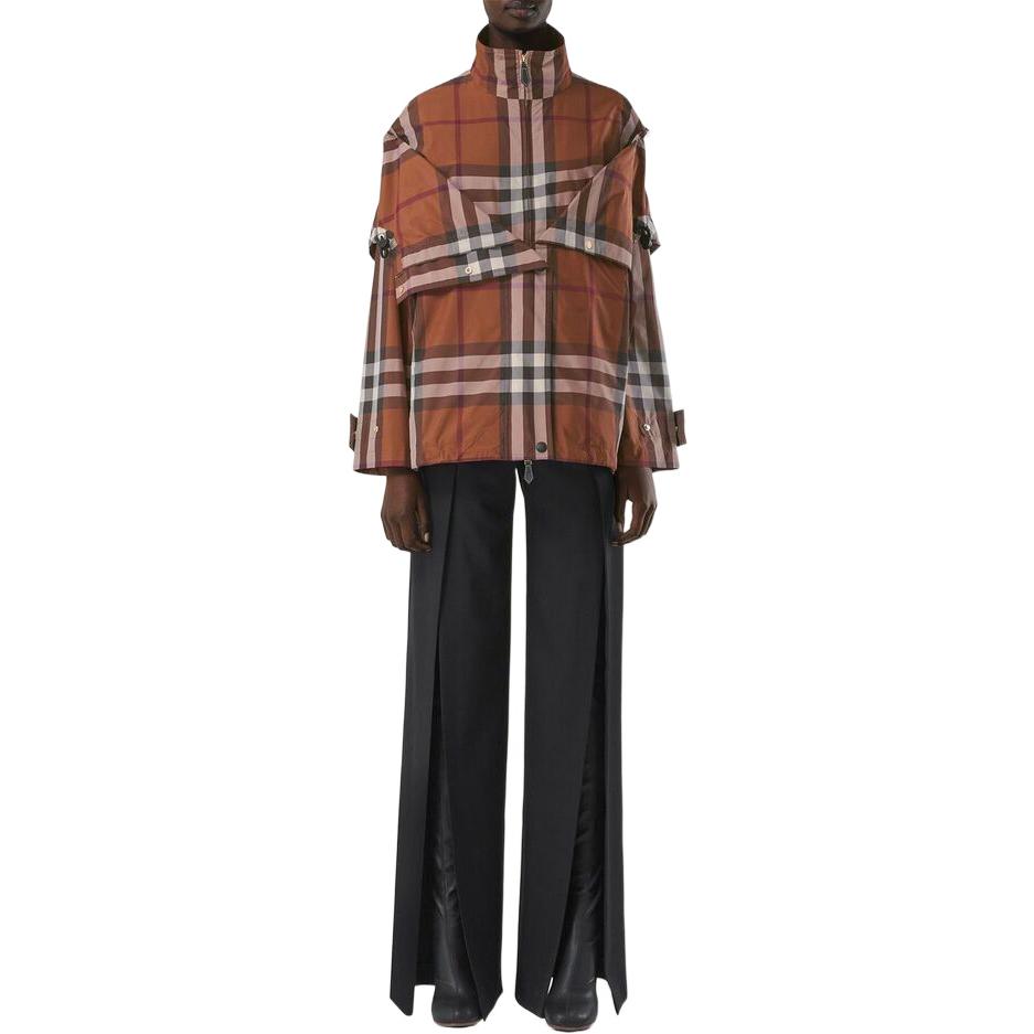 Lookbook (W) バーバリー FW22 チェック レイヤード スタンドカラー ジップ フーディ ジャケット ブラウン 80573181