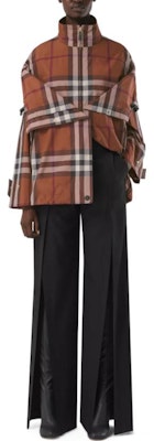 (W) バーバリー FW22 チェック レイヤード スタンドカラー ジップ フーディ ジャケット ブラウン 80573181 Shop (W) バーバリー FW22 チェック レイヤード スタンドカラー ジップ フーディ ジャケット ブラウン 80573181