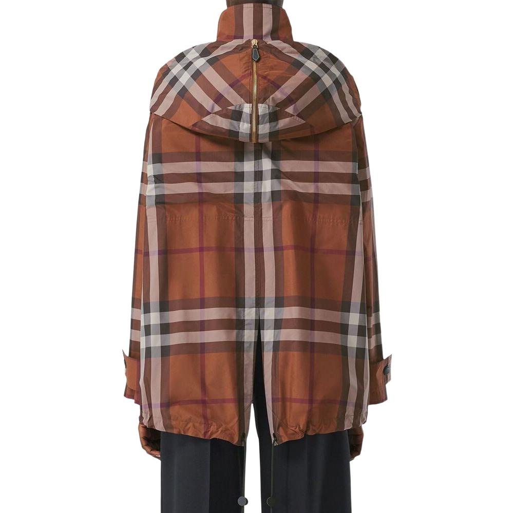 Purchase (W) バーバリー FW22 チェック レイヤード スタンドカラー ジップ フーディ ジャケット ブラウン 80573181