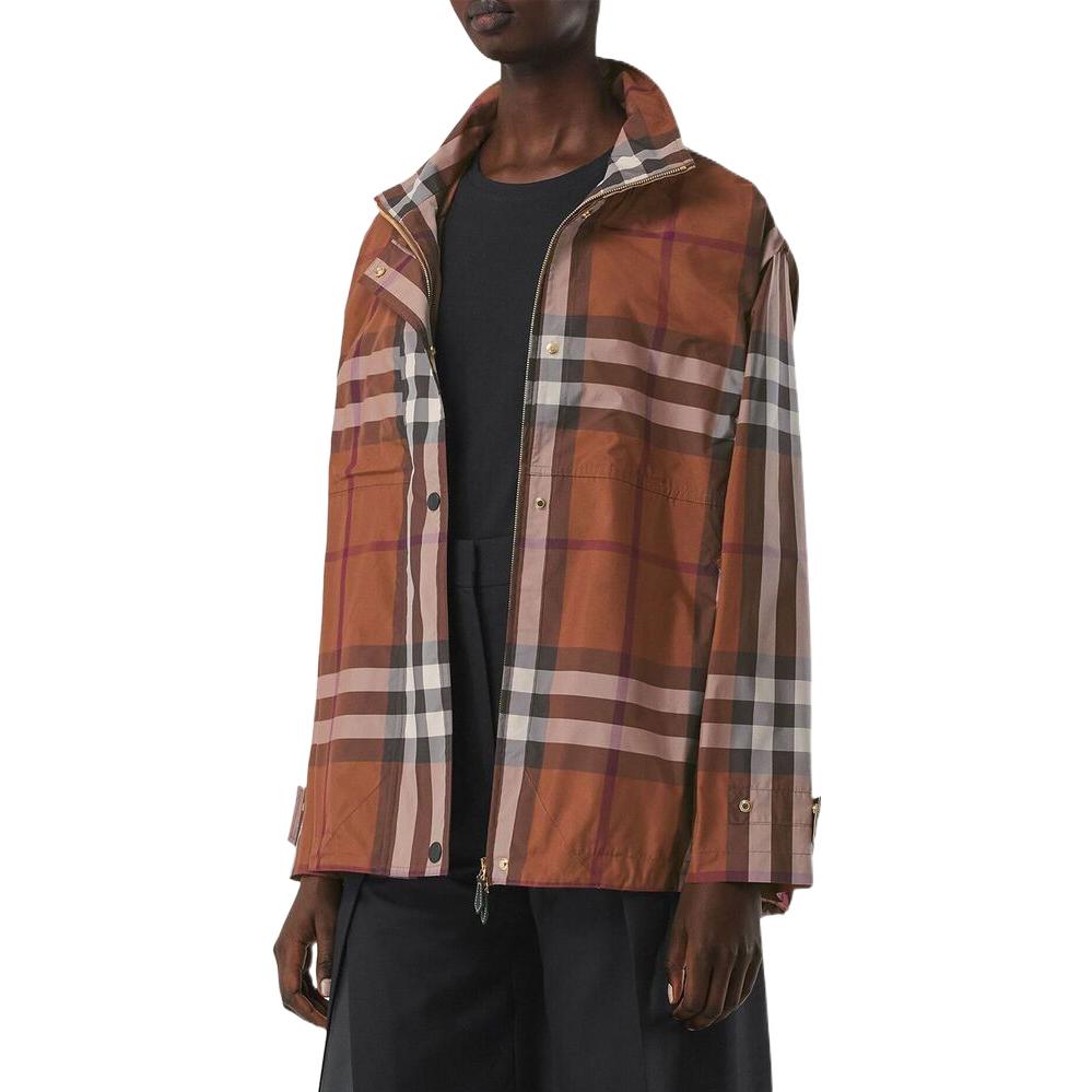 Details for (W) バーバリー FW22 チェック レイヤード スタンドカラー ジップ フーディ ジャケット ブラウン 80573181