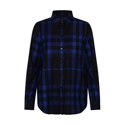 (Women) Burberry FW22 Check Long-Sleeve Shirt Blue 80607821
