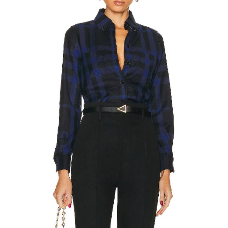 (Women) Burberry FW22  Check Long-Sleeve Shirt Blue 80607821 圖 5