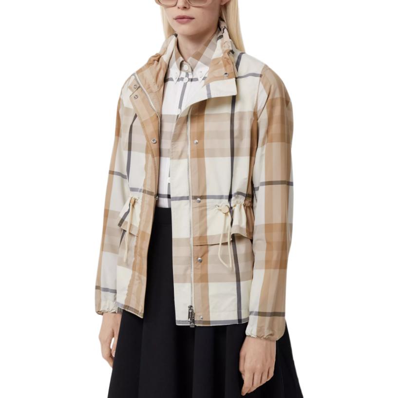 (Women) Burberry FW22  Check Nylon Funnel Neck Jacket Off White. 80552661 圖 4