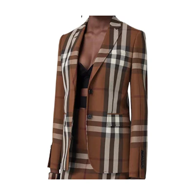 (Women) Burberry FW22 Check Wool-Blend Jacquard Blazer Dark Brown 80607931