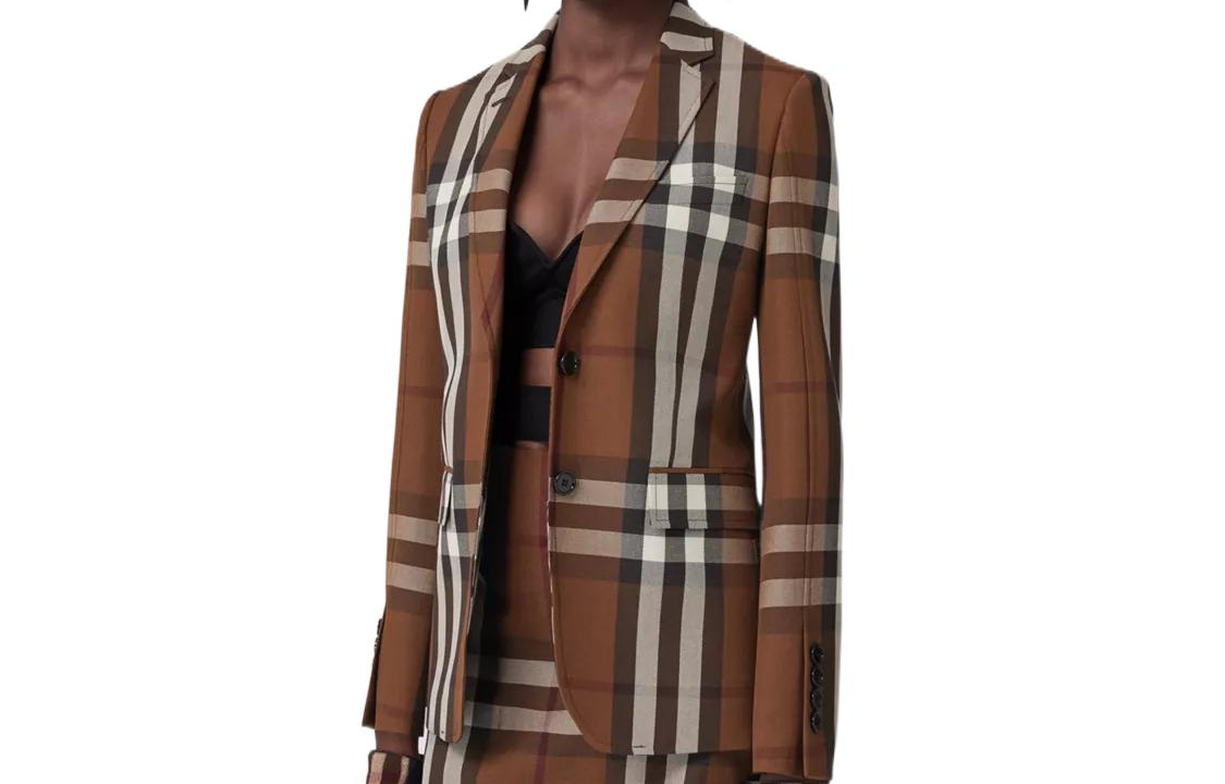 Order (Women) Burberry FW22  Check Wool-Blend Jacquard Blazer Dark Brown 80607931