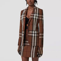 Lookbook (W) Burberry 2022秋冬 格紋羊毛混紡提花西裝外套 深棕色 80607931