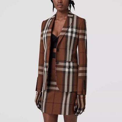 (Women) Burberry FW22 Check Wool-Blend Jacquard Blazer Dark Brown 80607931 Lookbook (Women) Burberry FW22 Check Wool-Blend Jacquard Blazer Dark Brown 80607931