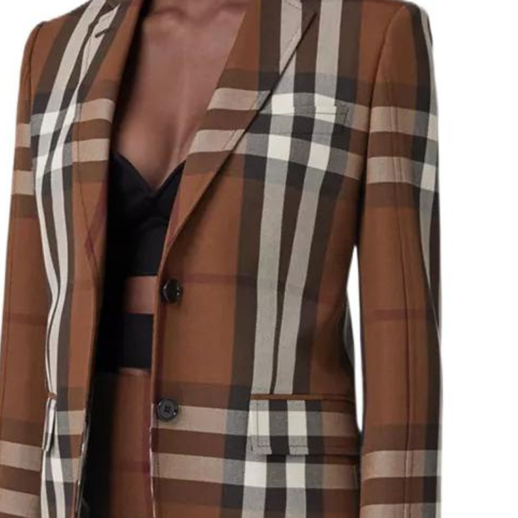 Purchase (Women) Burberry FW22  Check Wool-Blend Jacquard Blazer Dark Brown 80607931