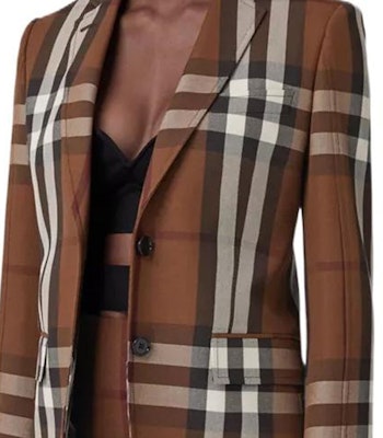 (Women) Burberry FW22 Check Wool-Blend Jacquard Blazer Dark Brown 80607931 Purchase (Women) Burberry FW22 Check Wool-Blend Jacquard Blazer Dark Brown 80607931