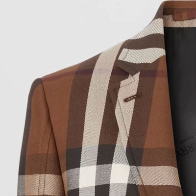 (Women) Burberry FW22 Check Wool-Blend Jacquard Blazer Dark Brown 80607931 Details for (Women) Burberry FW22 Check Wool-Blend Jacquard Blazer Dark Brown 80607931