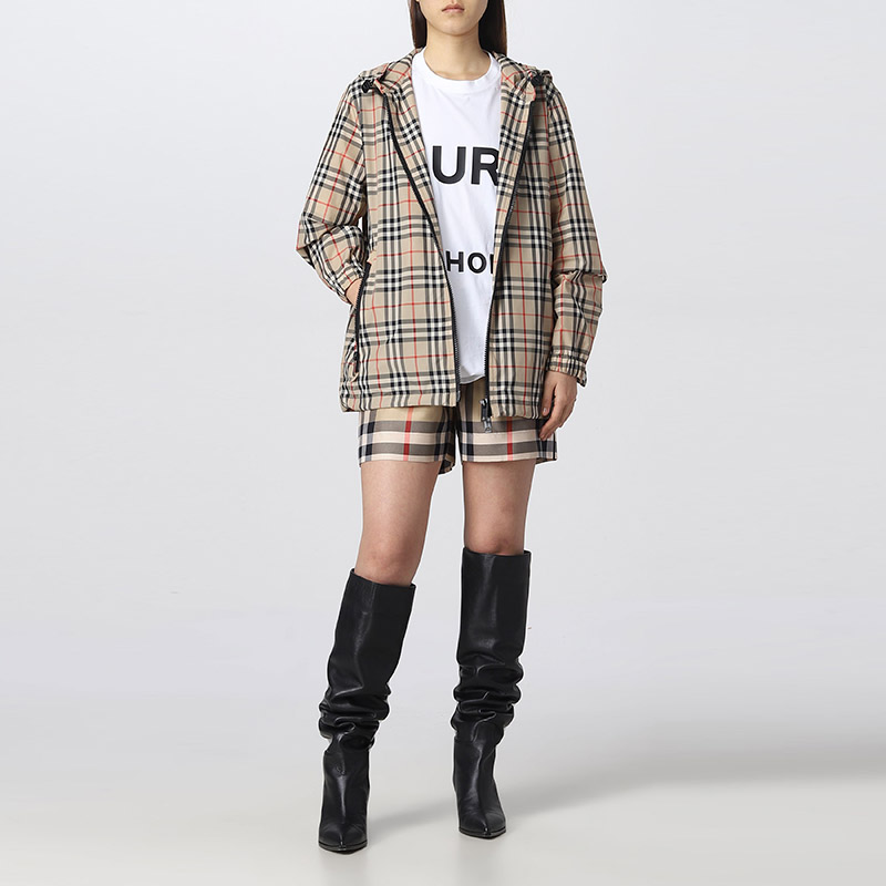 Shop (W) バーバリー FW22 チェック ジップアップ フーディ ジャケット - アーカイブベージュ 80594901