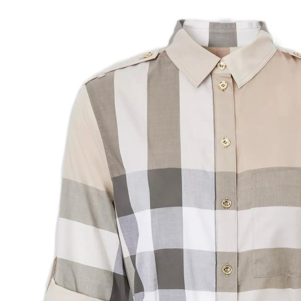 (Women) Burberry FW22  Checkered Button-Up Long-Sleeve Midi Dress Light Beige. 80652141 圖 3