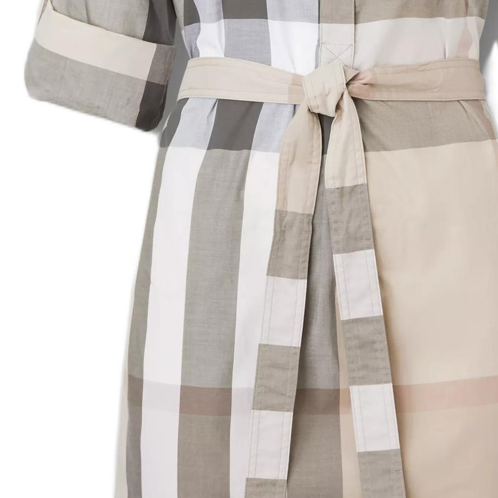 (Women) Burberry FW22  Checkered Button-Up Long-Sleeve Midi Dress Light Beige. 80652141 圖 4