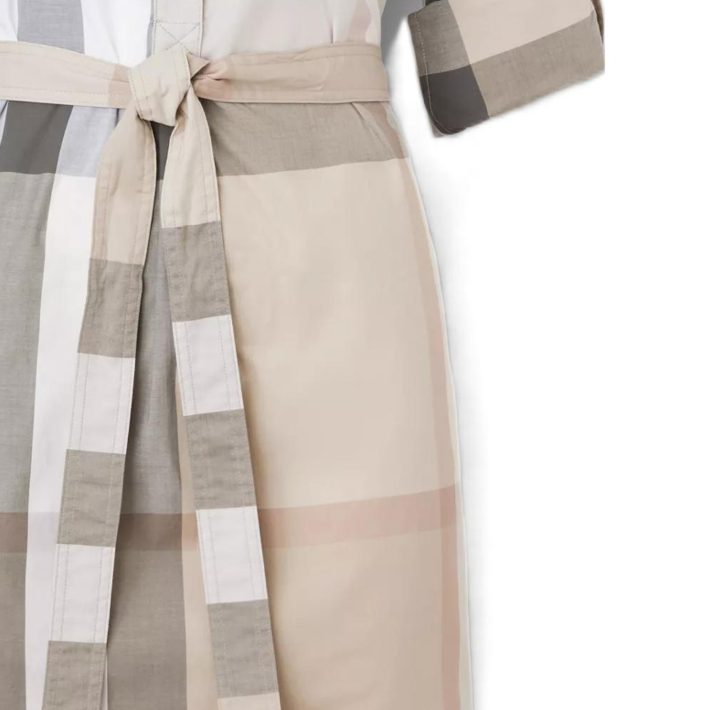 (Women) Burberry FW22  Checkered Button-Up Long-Sleeve Midi Dress Light Beige. 80652141 圖 6