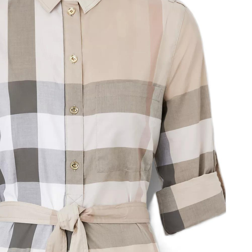 (Women) Burberry FW22  Checkered Button-Up Long-Sleeve Midi Dress Light Beige. 80652141 圖 7