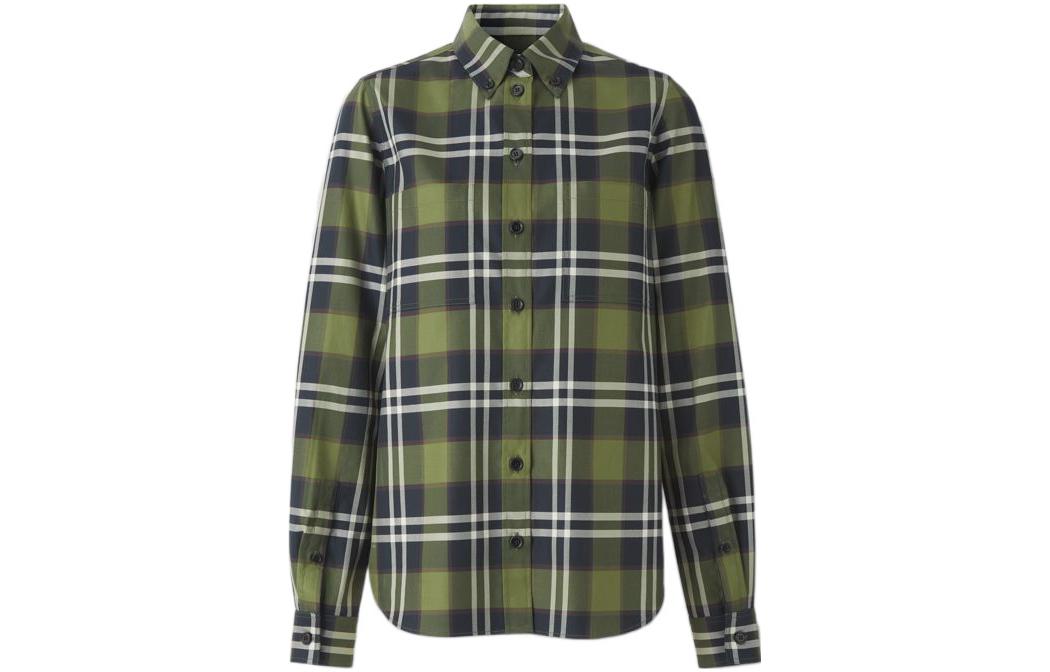 (Women) Burberry FW22  Checkered Collar Long Sleeve Shirt Dark Olive Green 80568581 圖 2