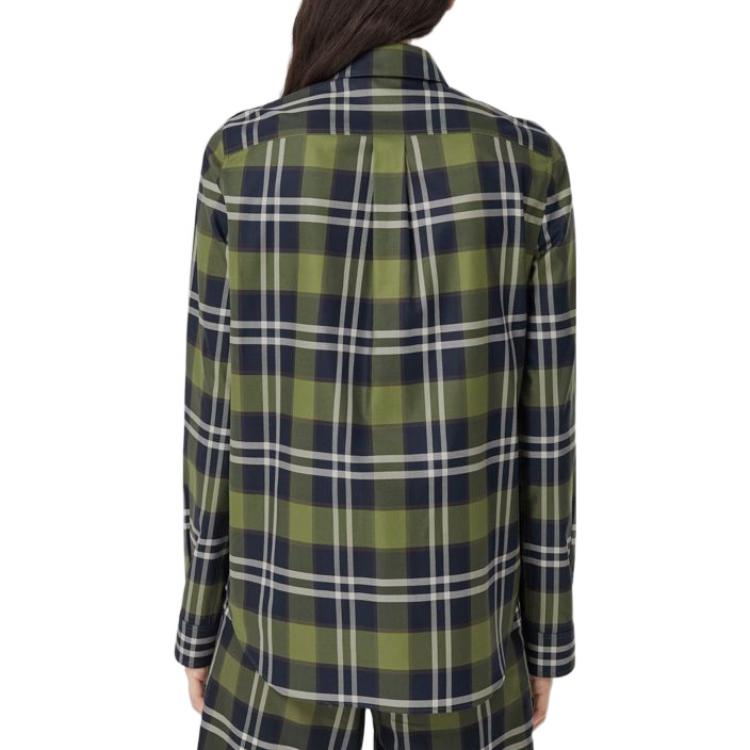 (Women) Burberry FW22  Checkered Collar Long Sleeve Shirt Dark Olive Green 80568581 圖 4