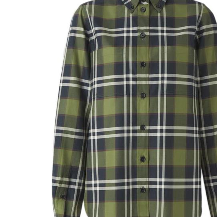 (Women) Burberry FW22  Checkered Collar Long Sleeve Shirt Dark Olive Green 80568581 圖 6