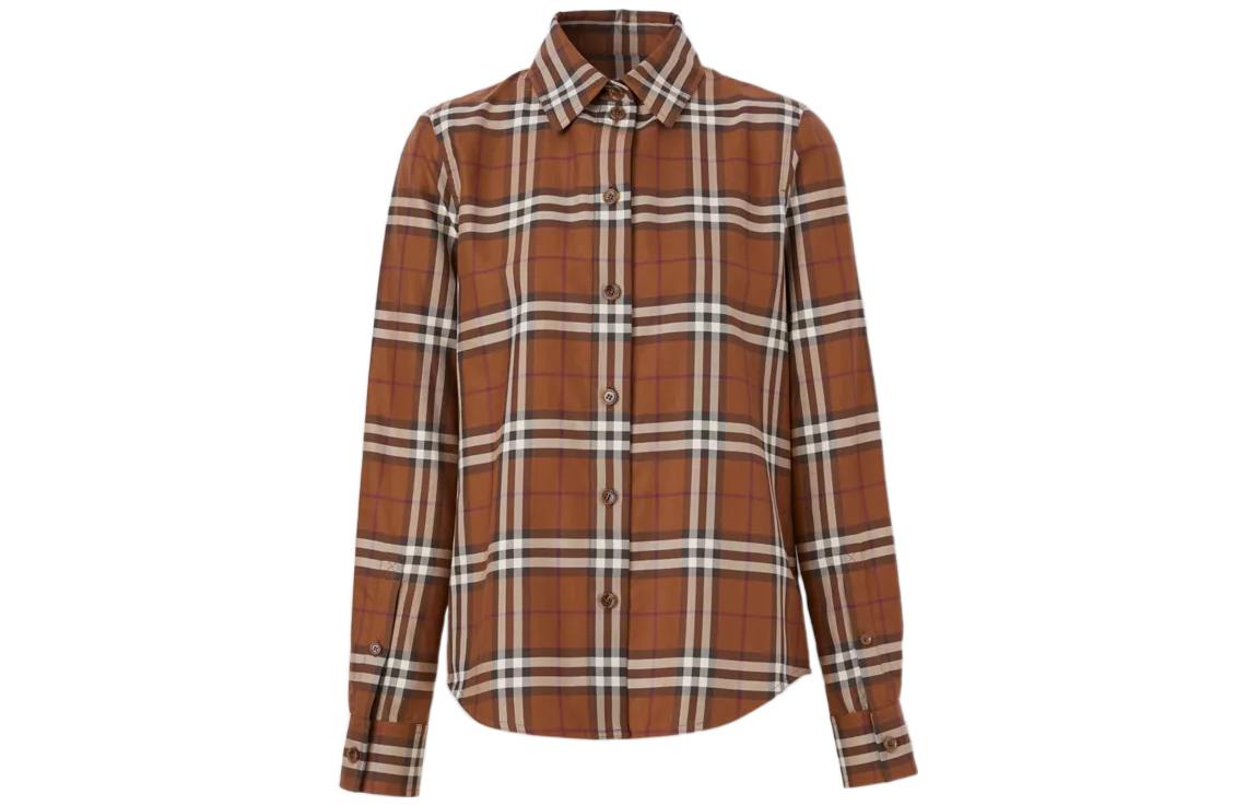 (Women) Burberry FW22  Checkered Long Sleeve Shirt Dark Brown 80631631 圖 2