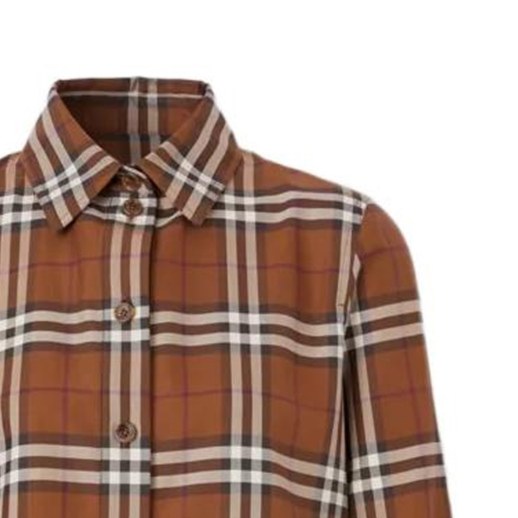 (Women) Burberry FW22  Checkered Long Sleeve Shirt Dark Brown 80631631 圖 4