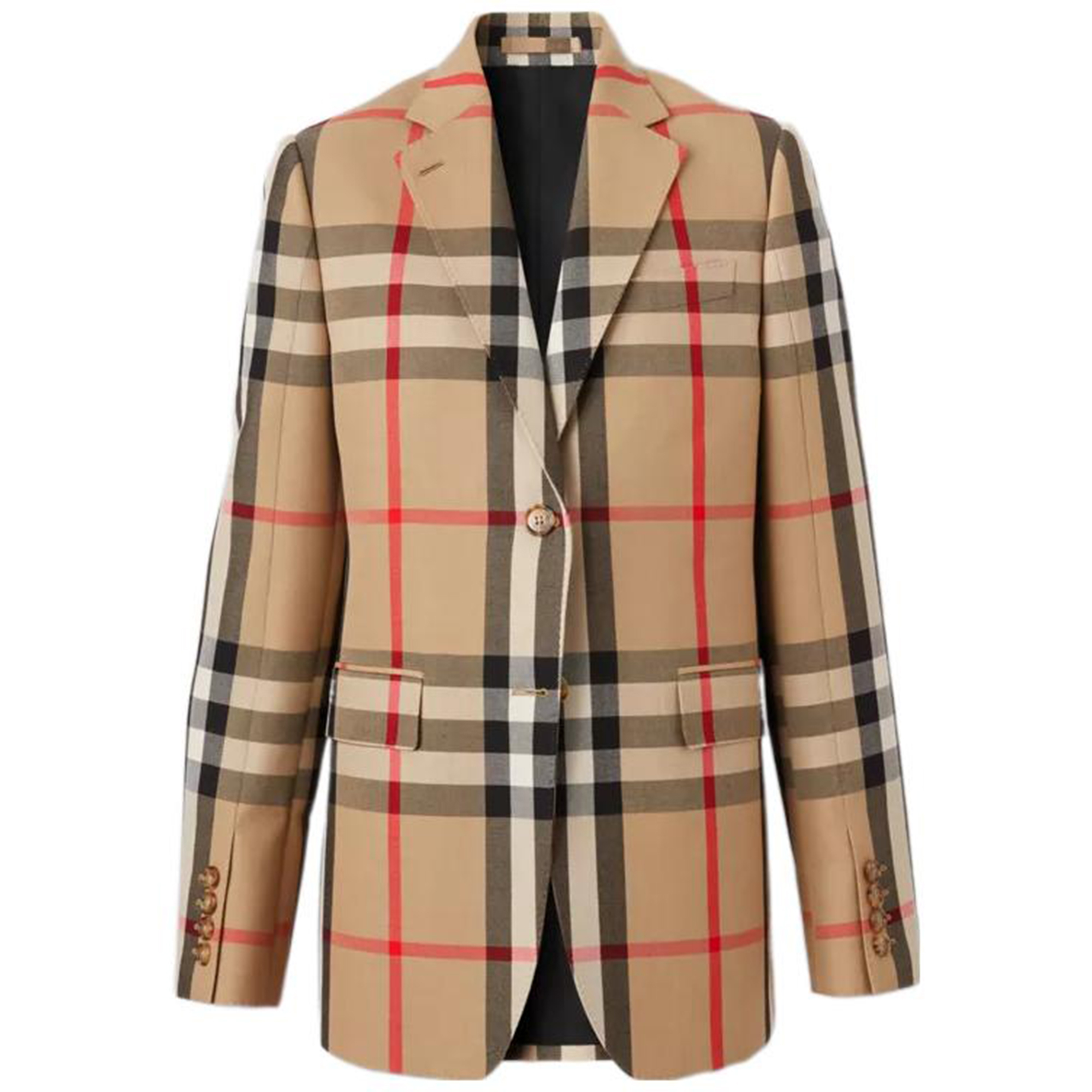 (Women) Burberry FW22  Checkered Notch-Lapel Single-Breasted Blazer Khaki. 80632411