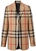 (Women) Burberry FW22 Checkered Notch-Lapel Single-Breasted Blazer Khaki. 80632411 (Women) Burberry FW22 Checkered Notch-Lapel Single-Breasted Blazer Khaki. 80632411