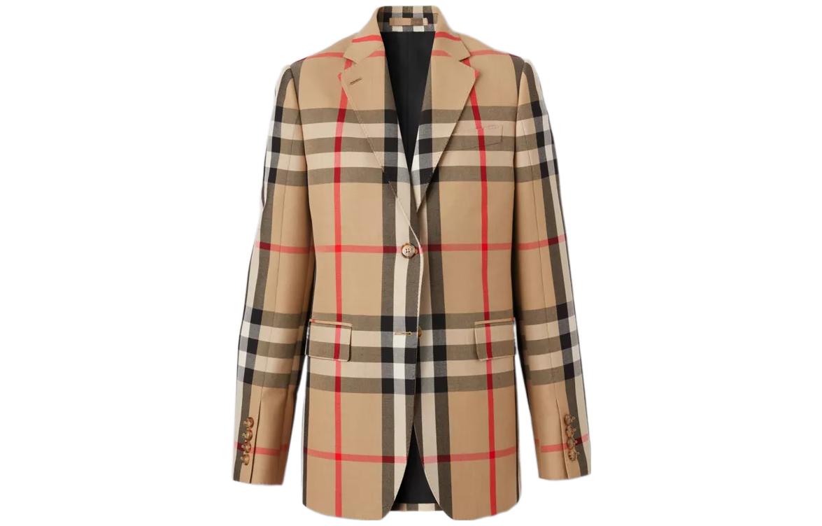 Order (W) Burberry FW22 Blazer Khaki Kotak-Kotak Single-Breasted Notch-Lapel. 80632411