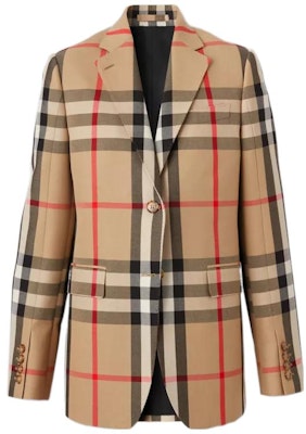 (W) Burberry FW22 Blazer Khaki Kotak-Kotak Single-Breasted Notch-Lapel. 80632411 Order (W) Burberry FW22 Blazer Khaki Kotak-Kotak Single-Breasted Notch-Lapel. 80632411