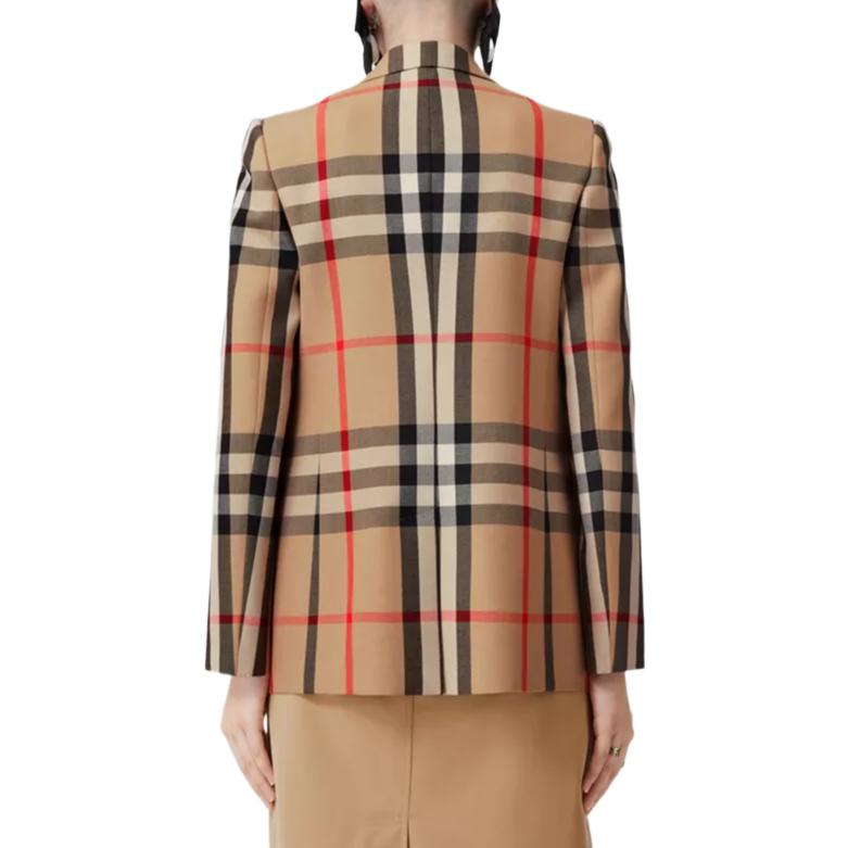 Purchase (W) Burberry FW22 Blazer Khaki Kotak-Kotak Single-Breasted Notch-Lapel. 80632411