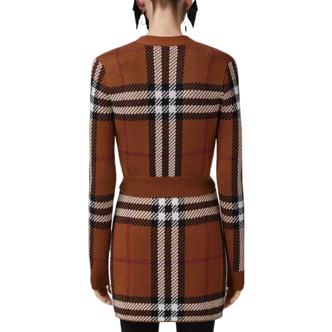 Shop (Women) Burberry FW22  Checkered V-Neck Button-Up Short Cardigan Birch Brown. 80632191