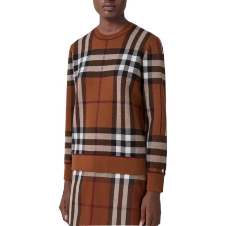 (Women) Burberry FW22  Colorblock Check Merino Wool Sweater Deep Birch Brown. 80585241 圖 3