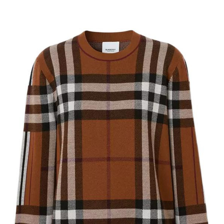 (Women) Burberry FW22  Colorblock Check Merino Wool Sweater Deep Birch Brown. 80585241 圖 5