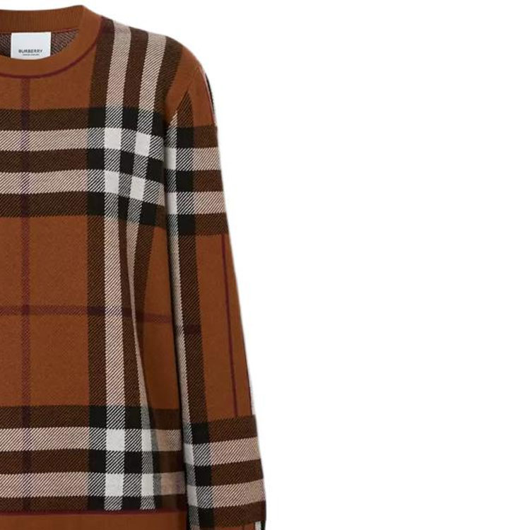 (Women) Burberry FW22  Colorblock Check Merino Wool Sweater Deep Birch Brown. 80585241 圖 7
