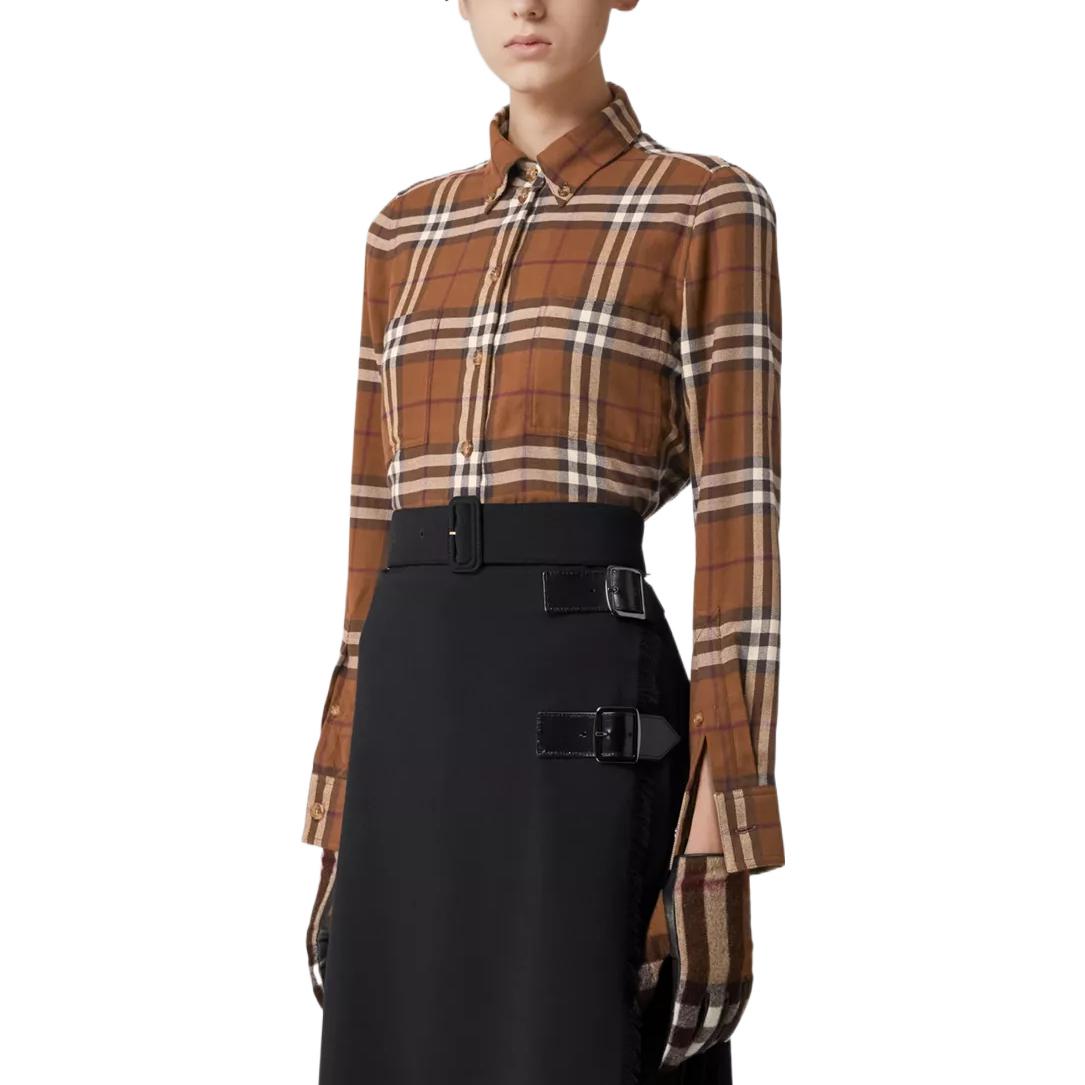 (Women) Burberry FW22  Colorblock Checkered Long Sleeve Shirt Brown 80622841 圖 3