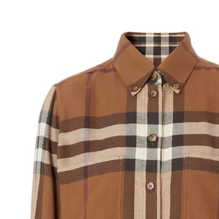 (Women) Burberry FW22  Colorblock Checkered Long Sleeve Shirt Brown 80622841 圖 4