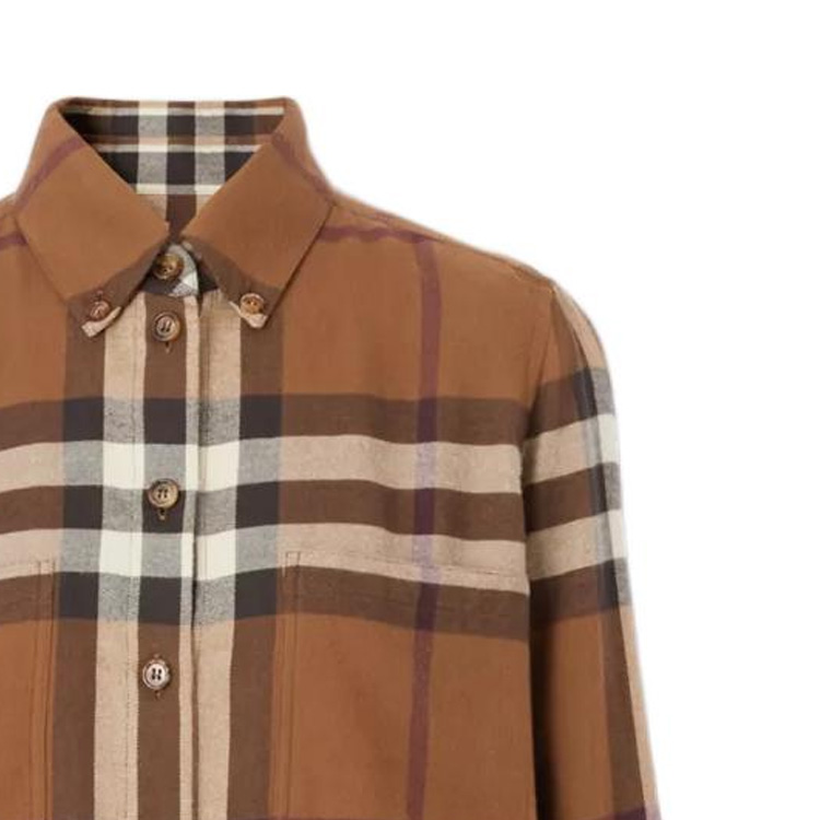 (Women) Burberry FW22  Colorblock Checkered Long Sleeve Shirt Brown 80622841 圖 5