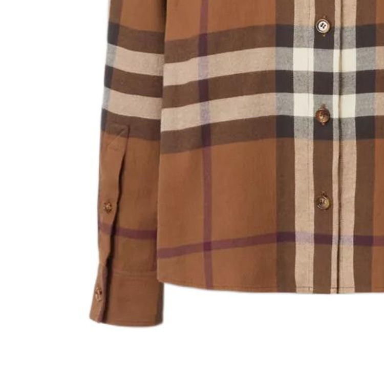 (Women) Burberry FW22  Colorblock Checkered Long Sleeve Shirt Brown 80622841 圖 6