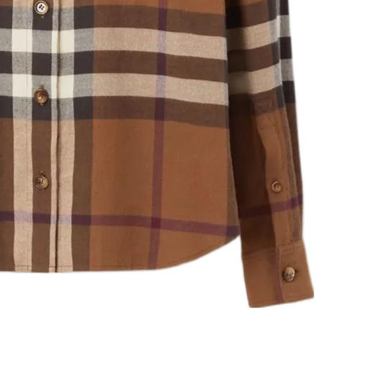 (Women) Burberry FW22  Colorblock Checkered Long Sleeve Shirt Brown 80622841 圖 7