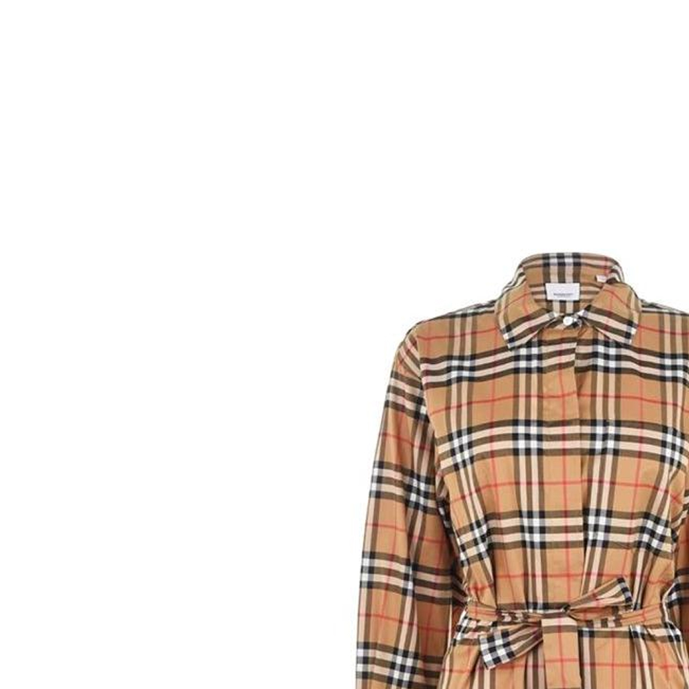 Shop (W) Burberry FW22 Vestido Camisa de Cuadros Colorblock Manga Larga - Amarillo Antiguo 80686851