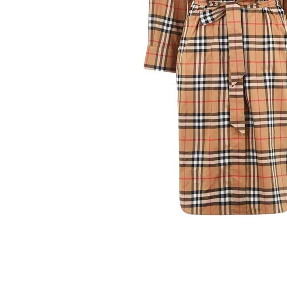 Details for (W) Burberry FW22 Vestido Camisa de Cuadros Colorblock Manga Larga - Amarillo Antiguo 80686851