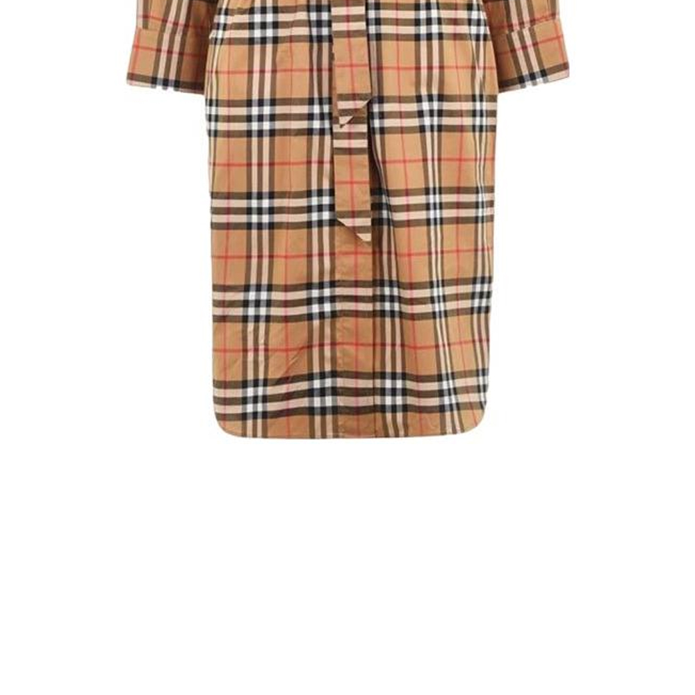 Sizing (W) Burberry FW22 Vestido Camisa de Cuadros Colorblock Manga Larga - Amarillo Antiguo 80686851