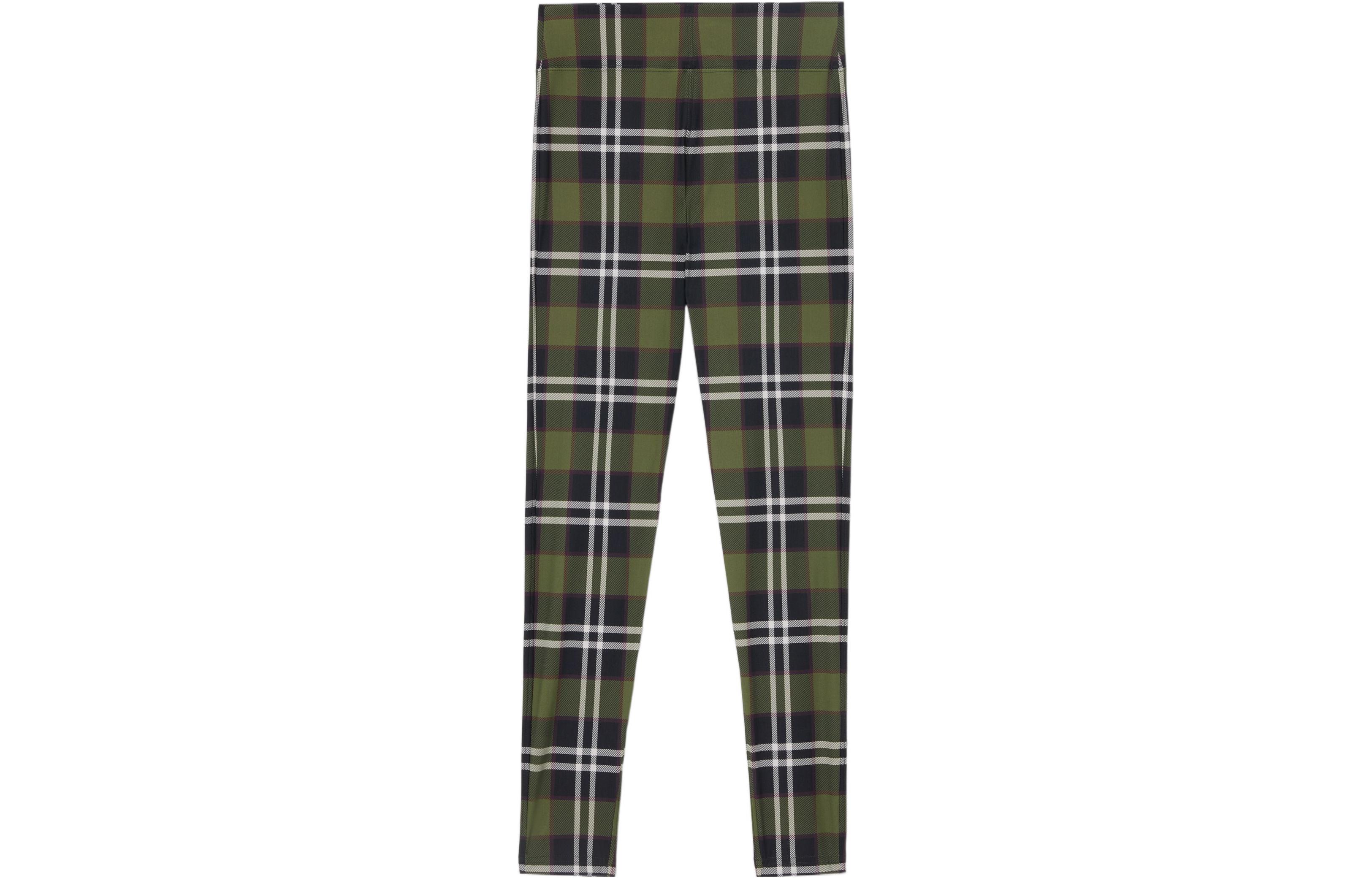 (Women) Burberry FW22  Green Checkered Elastic Waist Casual Pants. 80558471
