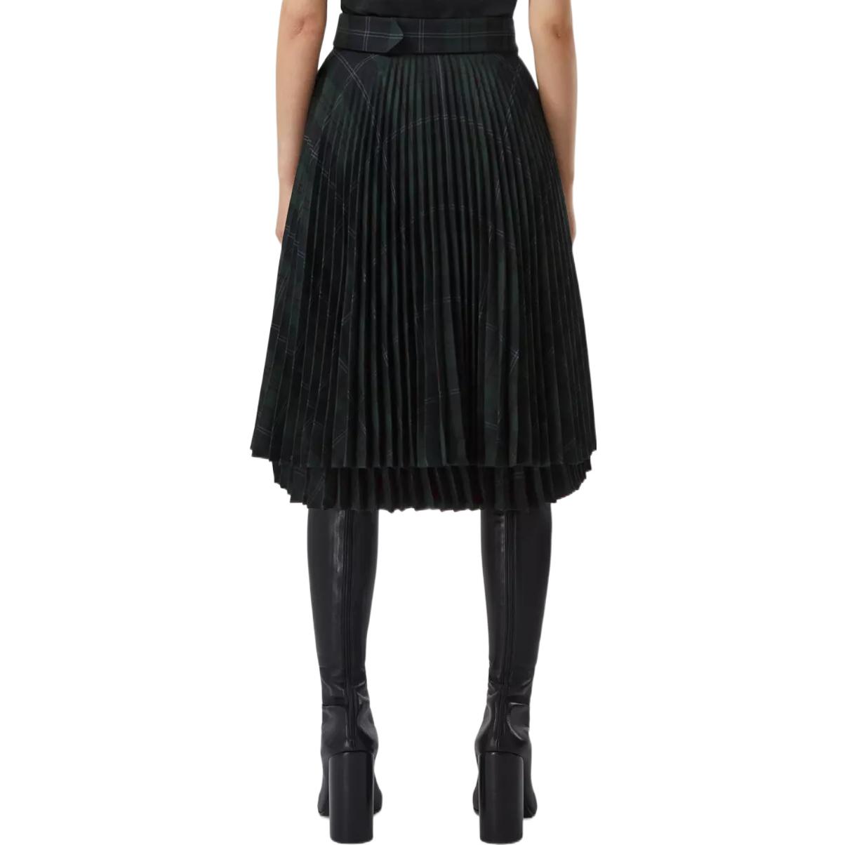 Shop (W) Burberry FW22 Rok Midi Kotak Hijau dengan Detail Gesper Samping. 80618981