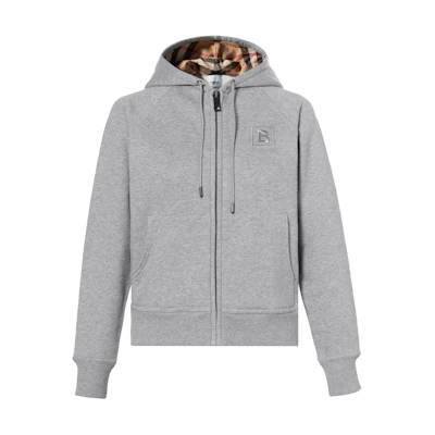 (Women) Burberry FW22 Grey Embroidered Logo Zip-Up Hoodie 80615571